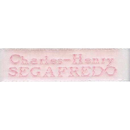 Woven labels, Model X - White 12mm ribbon - Pink lettering