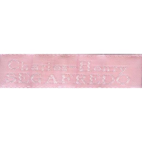 Etiquettes tissées Modèle X - Ruban Rose 12 mm - Lettrage Blanc
