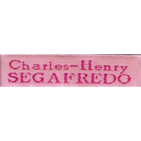 Woven labels, Model X - Pink 12mm ribbon - Fuchsia lettering