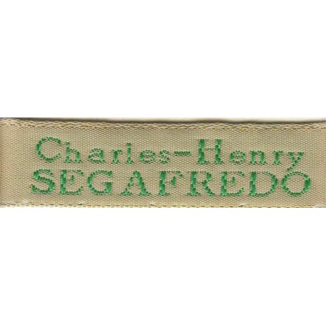 Woven labels, Model X - Beige 12mm ribbon - Green lettering