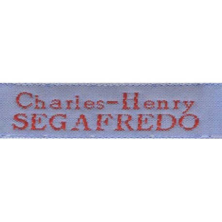 Woven labels, Model X - Blue 12mm ribbon - Red lettering