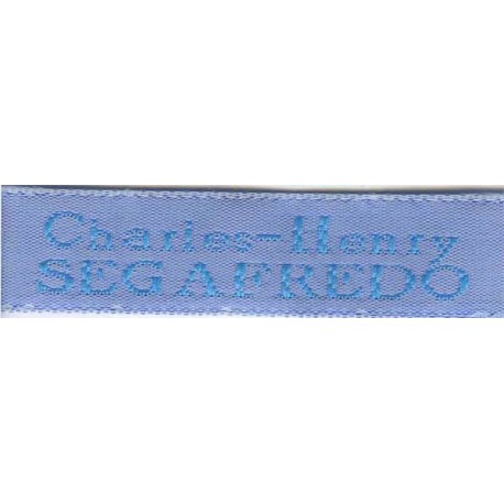 Woven labels, Model X - Blue 12mm ribbon - Turquoise lettering