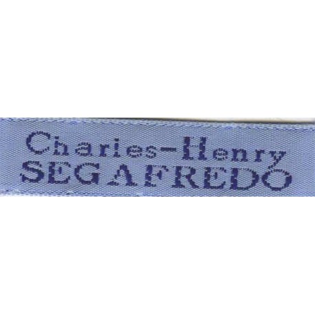 Woven labels, Model X - Blue 12mm ribbon - Navy lettering