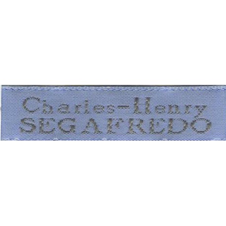 Woven labels, Model X - Blue 12mm ribbon - Grey lettering