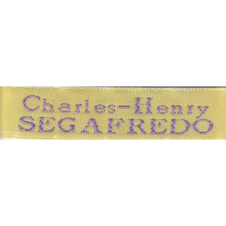 Woven labels, Model X - Yellow 12mm ribbon - Violet lettering