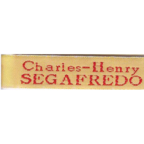 Woven labels, Model X - Yellow 12mm ribbon - Red lettering