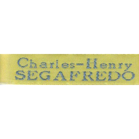 Woven labels, Model X - Yellow 12mm ribbon - Sky-blue lettering