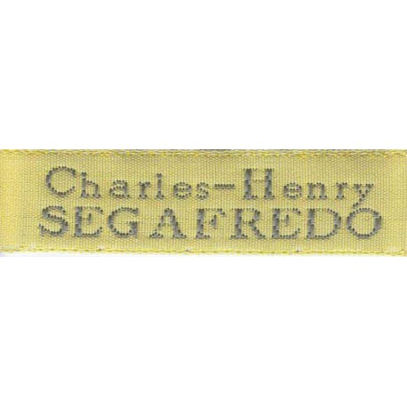 Woven labels, Model X - Yellow 12mm ribbon - Grey lettering