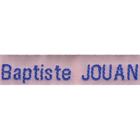 Woven labels, Model Z - Pink 12mm ribbon - Royal blue lettering