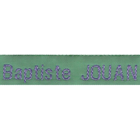 Woven labels, Model Z - Green 12mm ribbon - Violet lettering