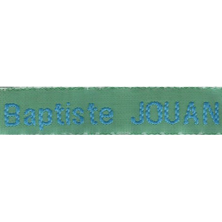 Woven labels, Model Z - Green 12mm ribbon - Turquoise lettering