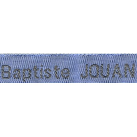 Etiquettes tissées Modèle Z - Ruban Bleu 12 mm - Lettrage Gris