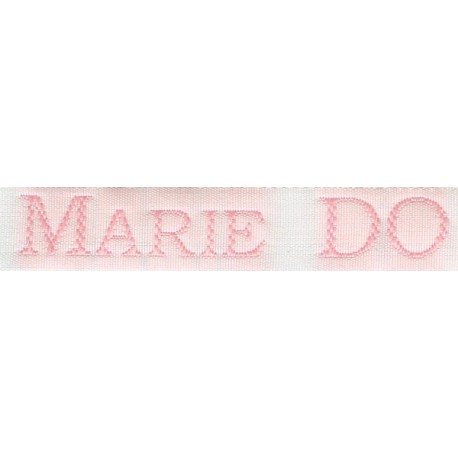 Woven labels, Model S - White 12mm ribbon - Pink lettering
