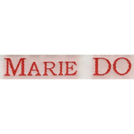 Woven labels, Model S - White 12mm ribbon - Red lettering