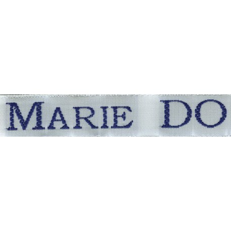 Woven labels, Model S - White 12mm ribbon - Navy lettering