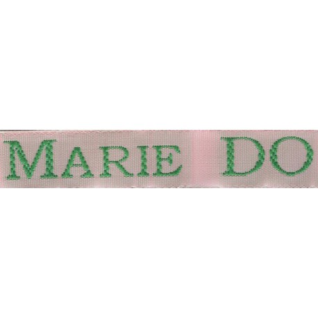 Woven labels, Model S - Pink 12mm ribbon - Green lettering