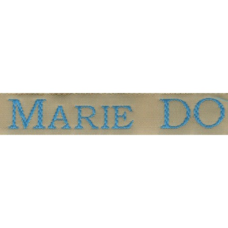 Woven labels, Model S - Beige 12mm ribbon - Turquoise lettering