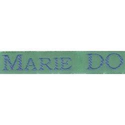 Etiquettes tissées Modèle S - Ruban Vert 12 mm - Lettrage Ciel