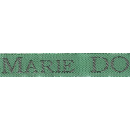 Woven labels, Model S - Green 12mm ribbon - Grey lettering