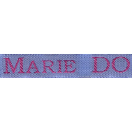 Woven labels, Model S - Blue 12mm ribbon - Fuchsia lettering