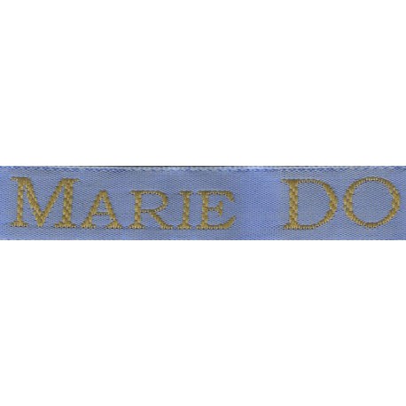 Woven labels, Model S - Blue 12mm ribbon - Antique Gold lettering