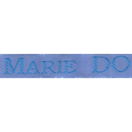 Etiquettes tissées Modèle S - Ruban Bleu 12 mm - Lettrage Turquoise