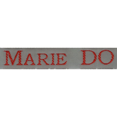 Woven labels, Model S - Grey 12mm ribbon - Red lettering