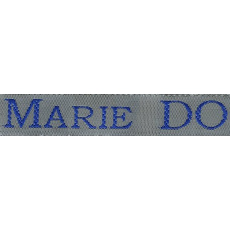 Woven labels, Model S - Grey 12mm ribbon - Royal blue lettering