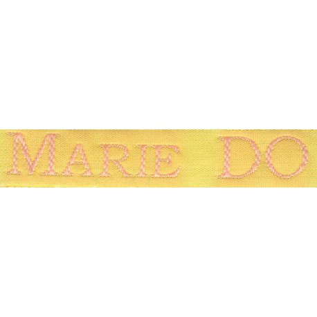 Woven labels, Model S - Yellow 12mm ribbon - Pink lettering