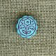 Children button with engraved flower, Turquoise