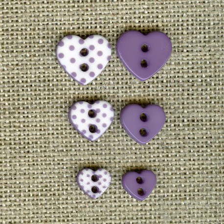 Heart engraved dots children button, col. Lavender