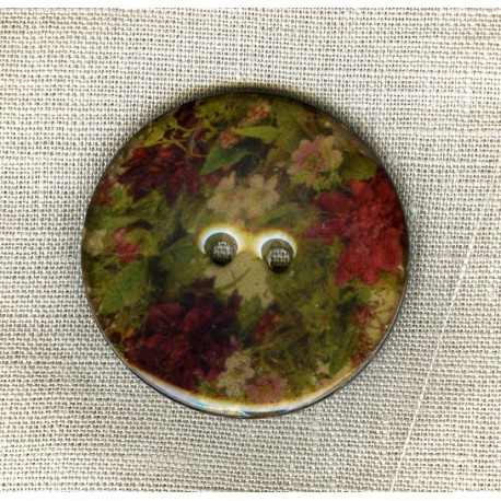 Bouton en noix de coco émaillée, Fleurs des Bois