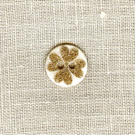 Enamelled Glitter Shamrock mother of pearl button, col. Natural/ Gold