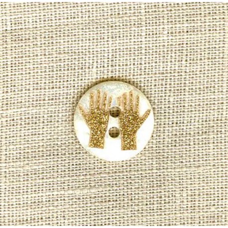 Engraved Mother of Pearl Button Gris Gris, col. Gold Glitter