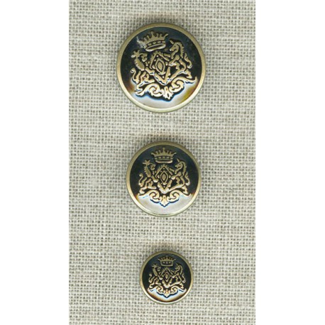 Bouton métal Armoiries Royales, Bronze émaillé noir