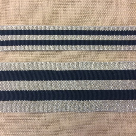 Striped grosgrain ribbon,col. Navy/ Argent