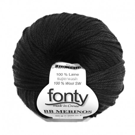 FONTY wool knitting yarn, qual.BB MERINOS, col. Black Licorice 869