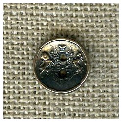 Small 2 holes curved metal button coat of arms, Old silver