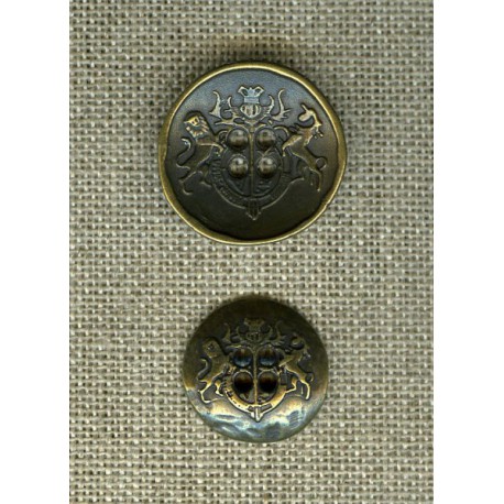 Bouton métal réversible incurvé 4 trous armoiries, Vieil or