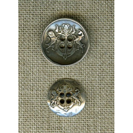 Reversible 4 holes curved metal button coat of arms, Silver