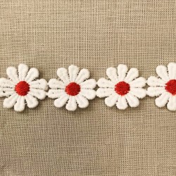 Ruban Guipure Ribambelle de Marguerites Rouges