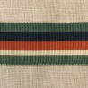 Striped Gros Grain Bayadère Ribbon Panama, col. Veronese, Sapphir, Coral, Muesli 436
